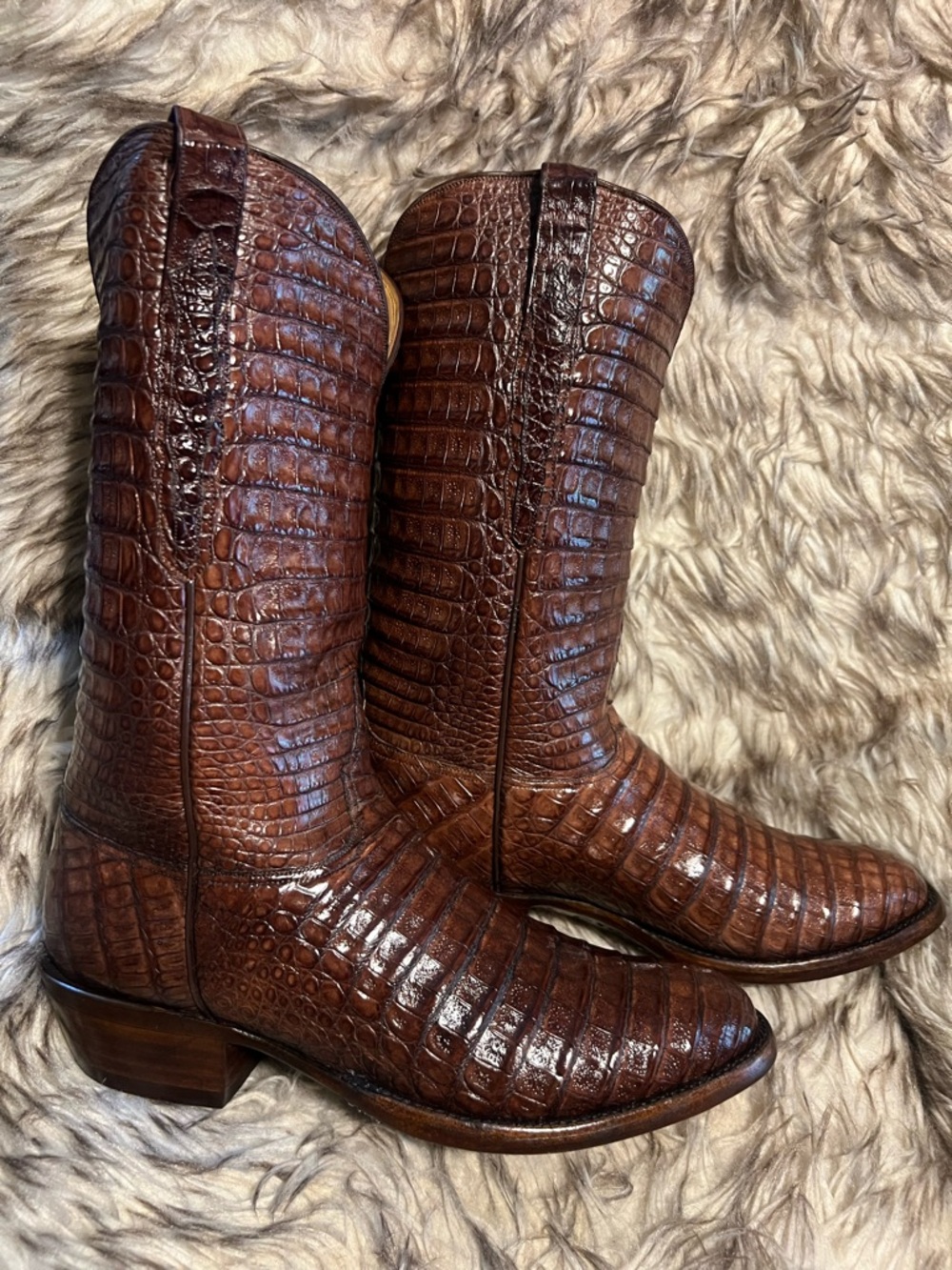 BIG SALE!!Short Time! LUCCHESE men FULL CAIMAN GATOR WESTERN Boots-brown-Sz 9 EE - Picture 6 of 16